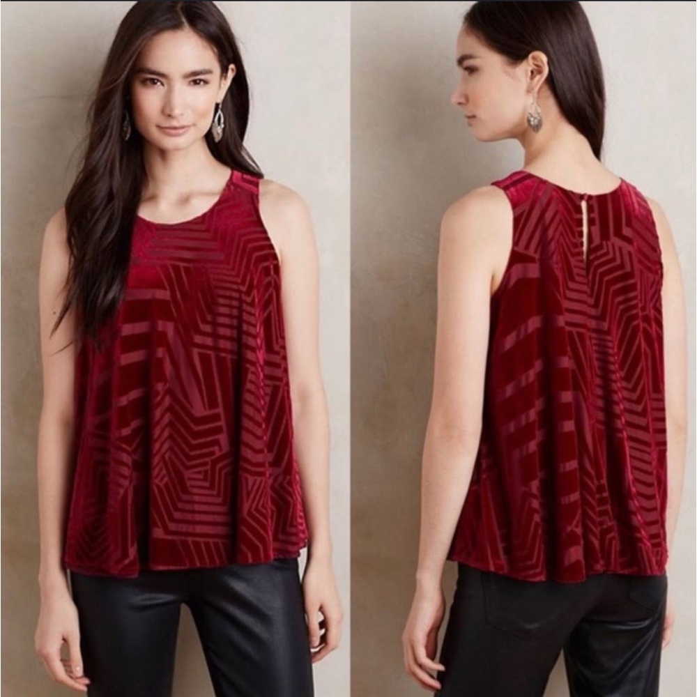 Anthropologie Sunday in Brooklyn Red Velvet Swing Top